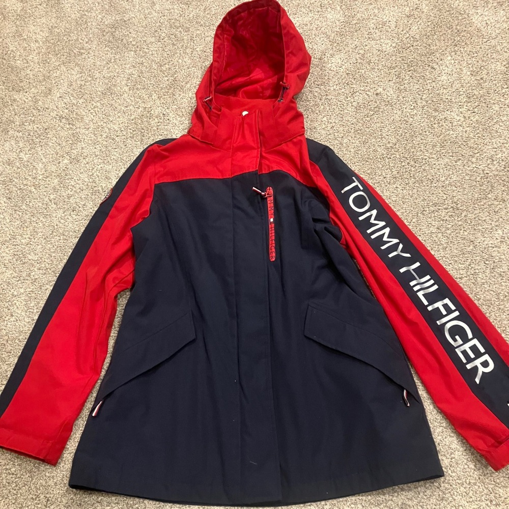 Tommy Hilfiger Womens All Weather System Jacket Red Navy Blue Small No Liner